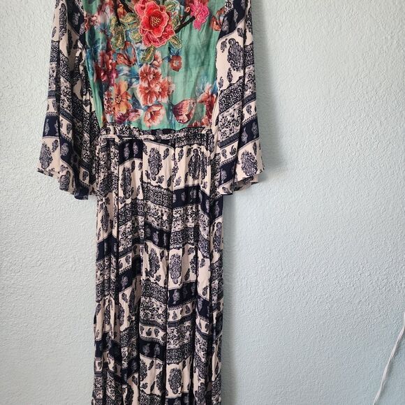 Aratta Silent Journey Chic Blue and Cream Floral High Low Bohemian Dress - Picture 11 of 16